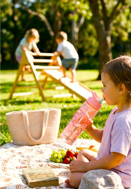 Raindew Kids Butterfly Water Bottle. Flip-up Spout/Straw Mechanism and an Integrated Carrying Loop.