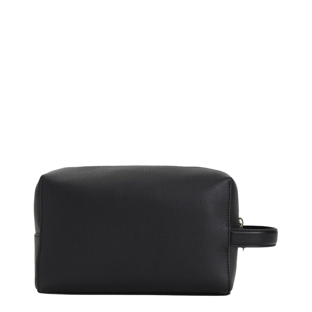 Signature Stripe Medium Leather Wash Bag - Black