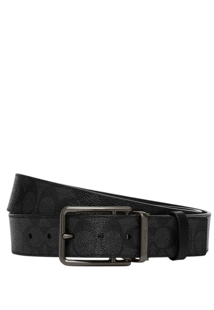 Coach Double Bar Buckle Cut To Size Reversible Belt 38MM - Black
