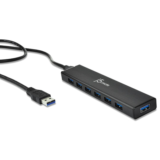J5Create USB 3.0 7-Port Hub With AC Power Adapter Black