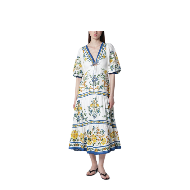 Emily Floral Tapestry Drawstring Midi Dress