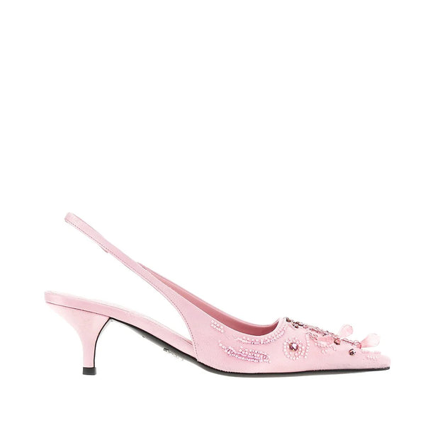 PRADA Embroidered satin slingback pumps