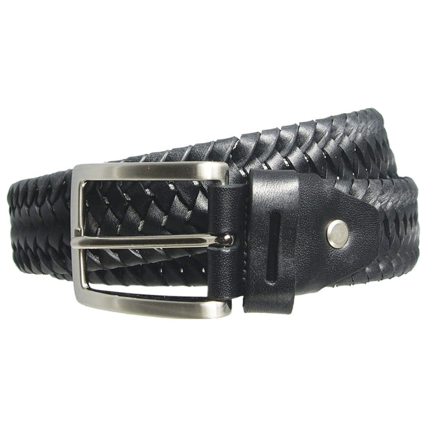 72 Smalldive Black Braided Leather Elastic Belt