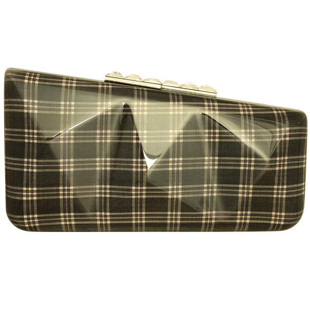 72 Smalldive Grey Laminated Plaid Minaudiere Clutch