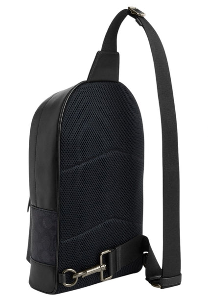 Coach Mens West Pack In Signature Canvas With Varsity Stripe - Black/Denim