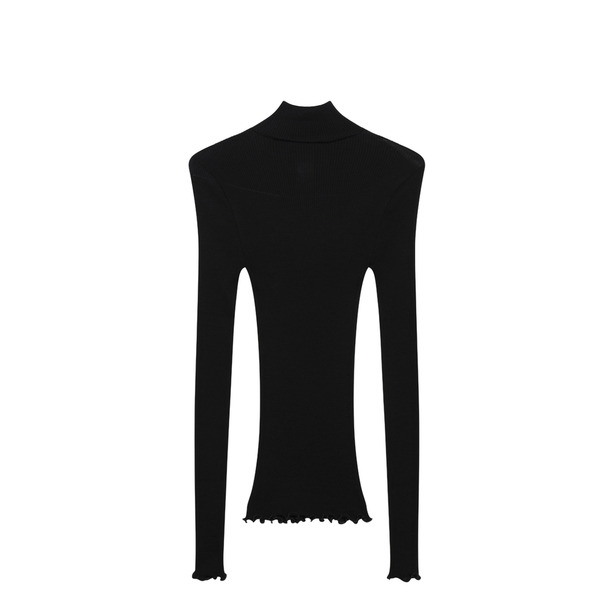 Black Ribbed Turtleneck Sweater With Triangle Logo