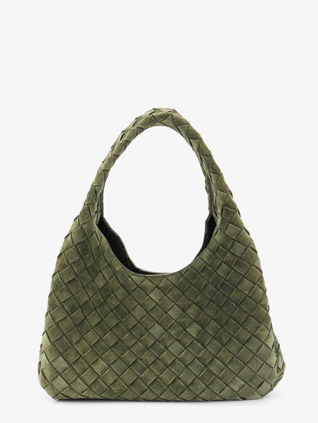 Bottega Veneta Campana Intrecciato suede shoulder bag - Green Tweed-M Brass