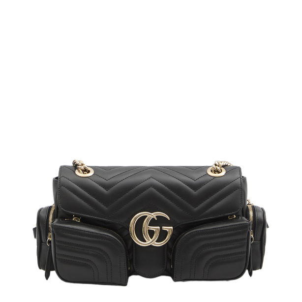 GG Marmont Small Calfskin Shoulder Bag - Black