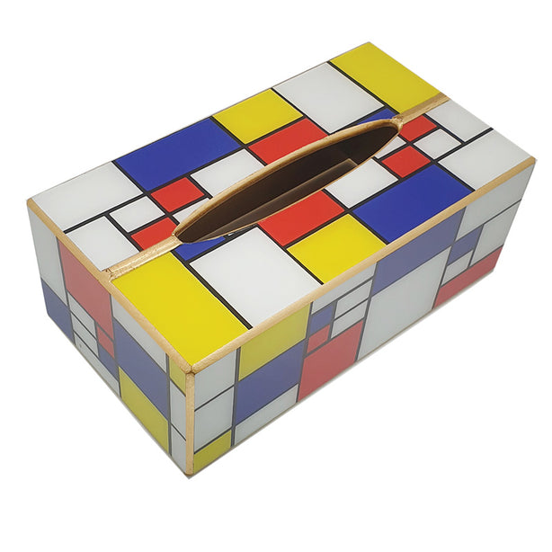 Berrocal Home Collection Mondrian Red Tissue Box (Design inspired by artist, Piet Mondrian)