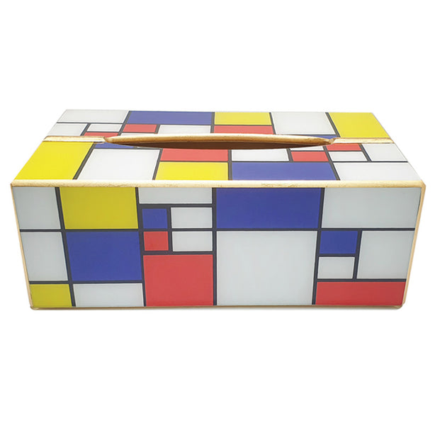 Berrocal Home Collection Mondrian Red Tissue Box (Design inspired by artist, Piet Mondrian)