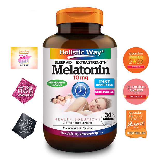 Holistic Way Sleep Aid Extra Strength Melatonin 10mg Peppermint Flavor (30 Tablets)