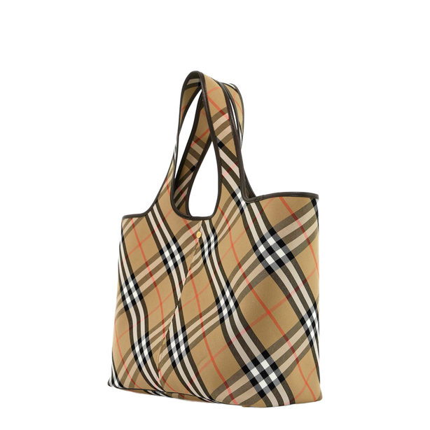 Check Medium Cotton Tote - Sand Beige