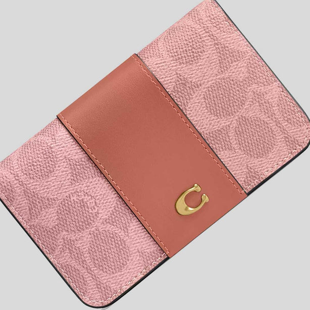 COACH Essential Slim Card Case In Signature Canvas Melon Pink RS-CR542