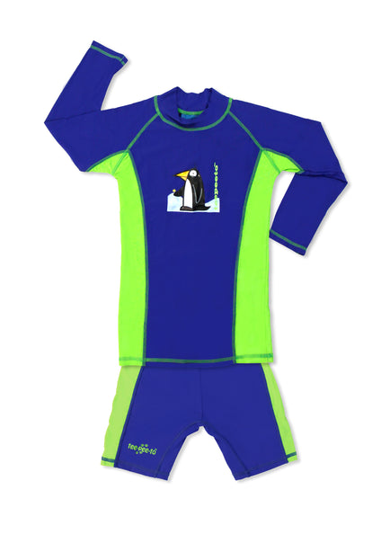 TeePeeTo UV50+ Penguin Long Sleeve Swim Top and Shorts Set