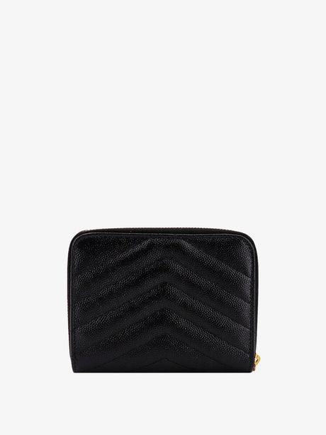 Saint Laurent Quilted leather wallet with metal Cassandre logo - Nero
