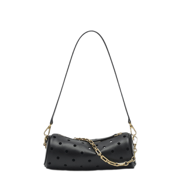 Mini Cylinder Bag In Perforated Black Leather