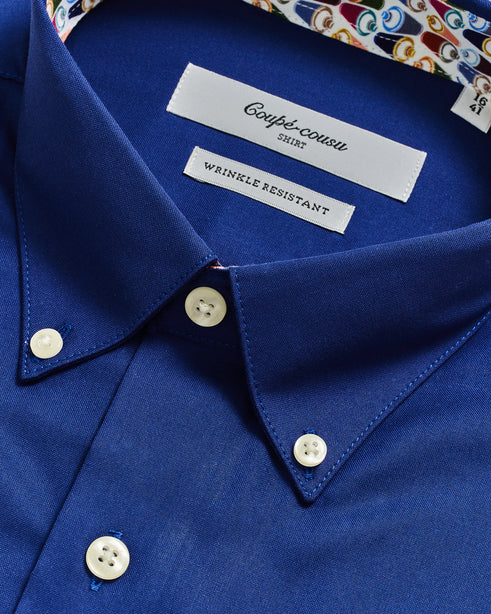 Coupe Cousu, Cobalt Blue, Long Sleeve Shirt with Contrast Trim Fabric