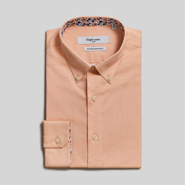 Coupe Cousu, Orange, Long Sleeve Shirt with Contrast Trim Fabric
