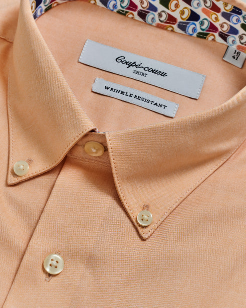 Coupe Cousu, Orange, Long Sleeve Shirt with Contrast Trim Fabric