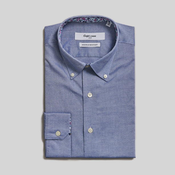 Coupe Cousu, Blue, Long Sleeve Shirt with Contrast Trim Fabric