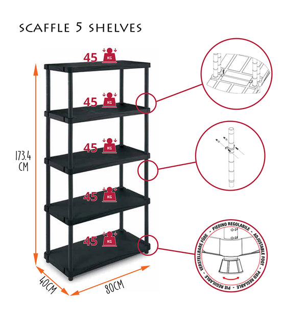 Tr1895 Terry Scaffle 5 Shelves Unit 80X40X173Cm