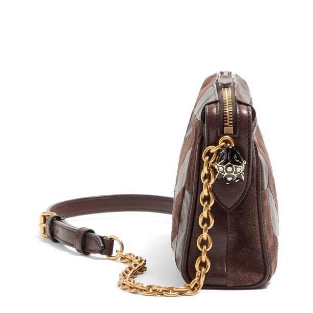 Panthea Small Suede and Nappa Shoulder Bag - Brown