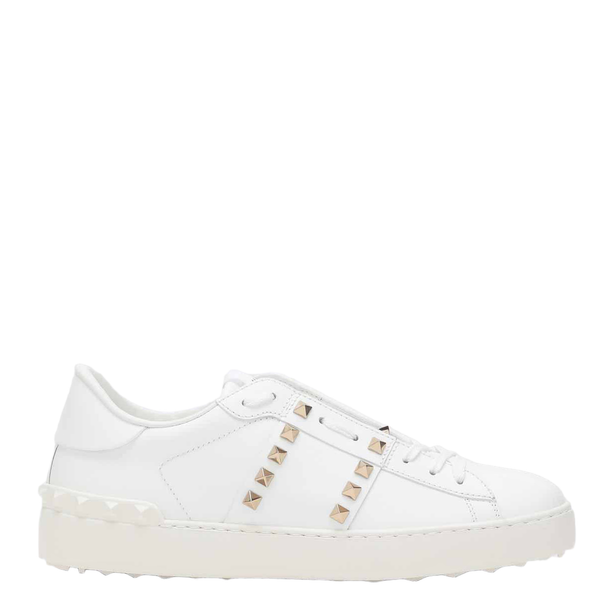 White Leather Rockstud Zip Card Holder