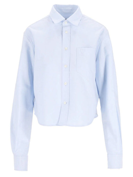Ami Quota - Cropped Classic Fit Shirt With Embossed Ami De Coeur At Pa - Sky Blue
