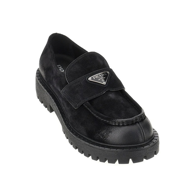 PRADA Suede leather loafers with logo