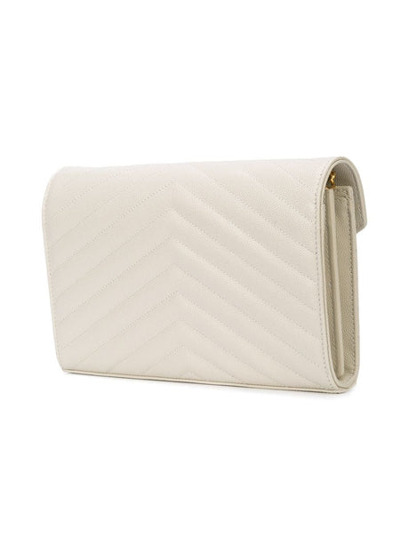 Saint Laurent Cassandre Leather Wallet on Chain - White