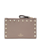 Powder Pink Leather Rockstud Zip Card Holder