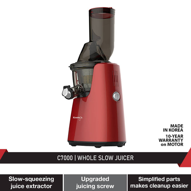 Kuvings C7000 Whole Slow Juicer with Dual Feeding Chute for Cold Press Masticating Juice (Red)