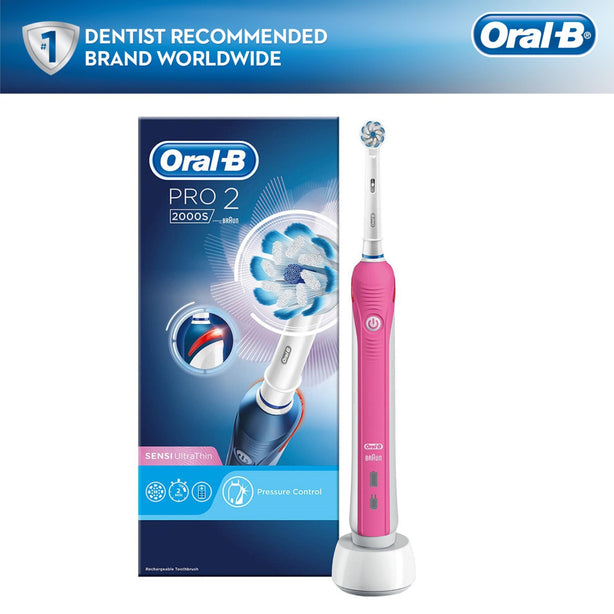 Oral B Pro 2 2000 Rechargeable Electric Toothbrush Round Oscillation Cleaning Pink Braun