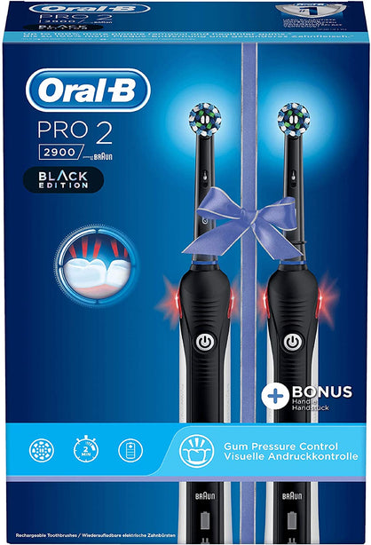 Oral B Pro 2 2900 Rechargeable Dual Electric Toothbrush Round Oscillation Cleaning Black Braun
