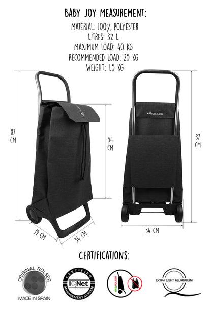 J81267 Rolser Bab050 Joy1800 Shopping Trolley (Black)