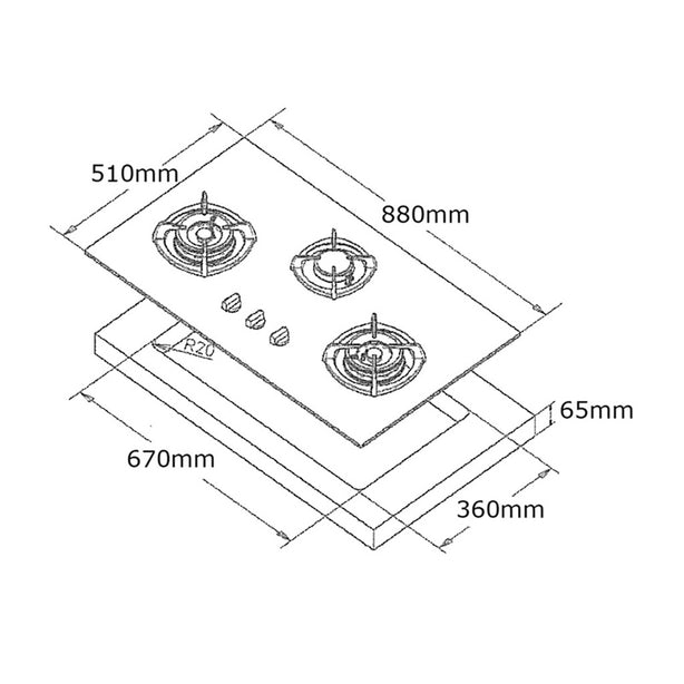 Tecno-T3388TGSV 88cm SCHOTT Tempered Glass Hob with Inferno Burner