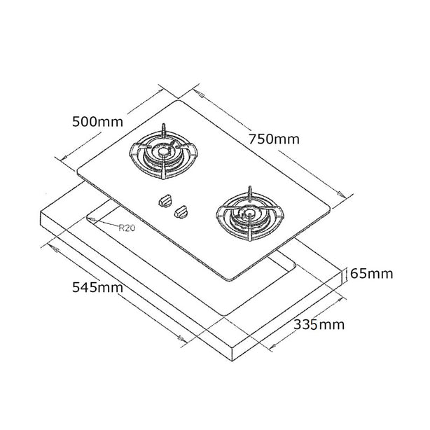 Tecno-T28TGSV 75cm SCHOTT Tempered Glass Hob with Inferno Burner