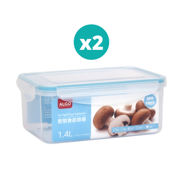 Algo Plastic Airtight Food Container 1.4L Rect 2P Set