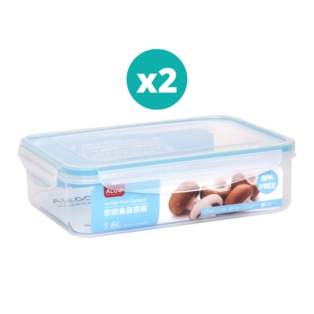 Algo Plastic Airtight Food Container 1.6L Rect 2P Set