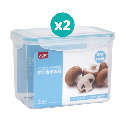 Algo Plastic Airtight Food Container 2.5L Rect 2P Set