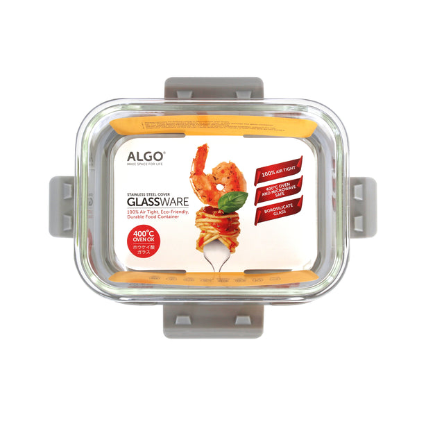 Algo Glass Food Container with Stainless Steel Cover 1000ML