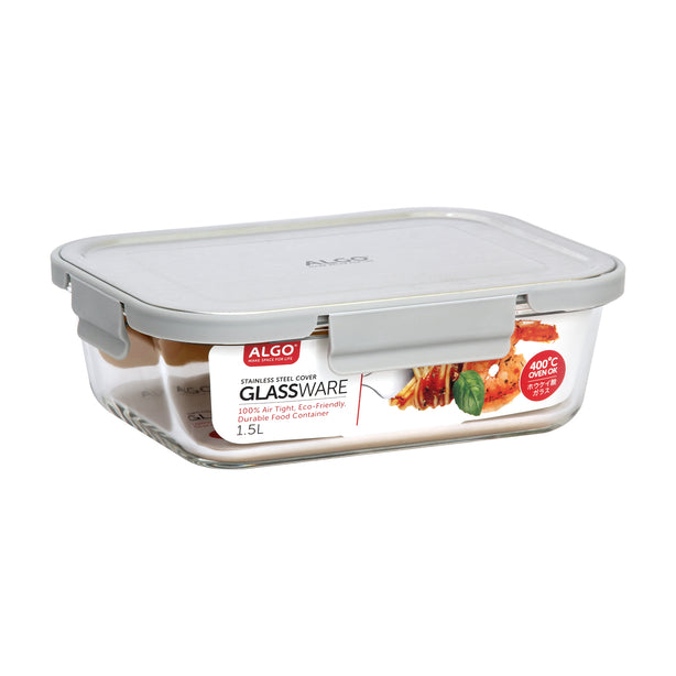 Algo Glass Food Container with Stainless Steel Cover 1500ML