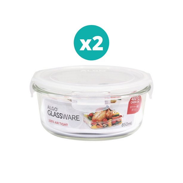 Algo Glass Food Container 850ml Round 2P Set