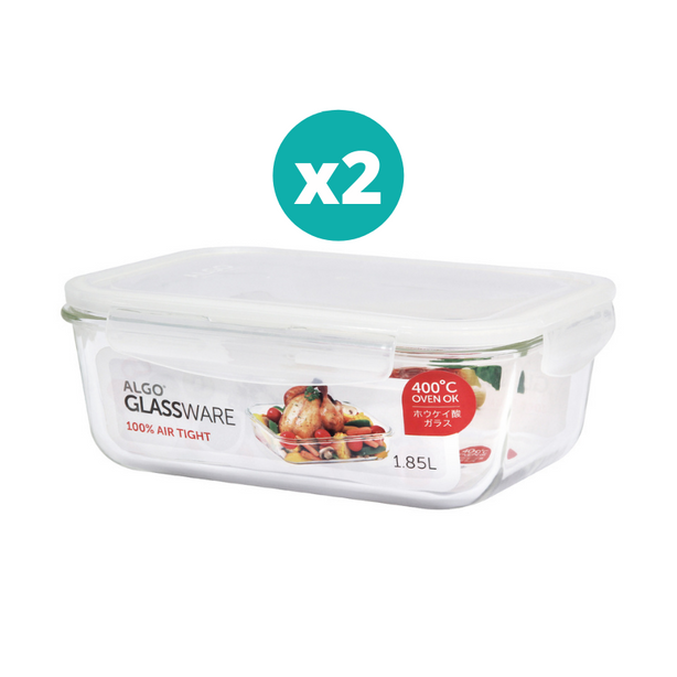 Algo Glass Food Container 1850ml Rectangular 2P Set
