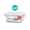 Algo Glass Food Container with Divider 800ml Square 2P Set