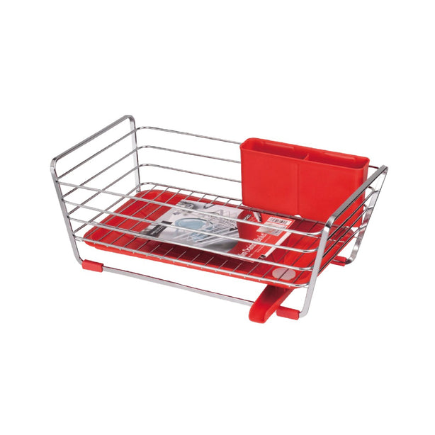 Pearl Life Stainless Steel Basket Dish Drainer Slim Red