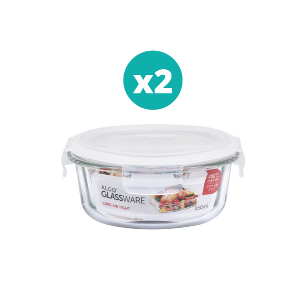 Algo Glass Food Container with Divider 650ml Round 2P Set