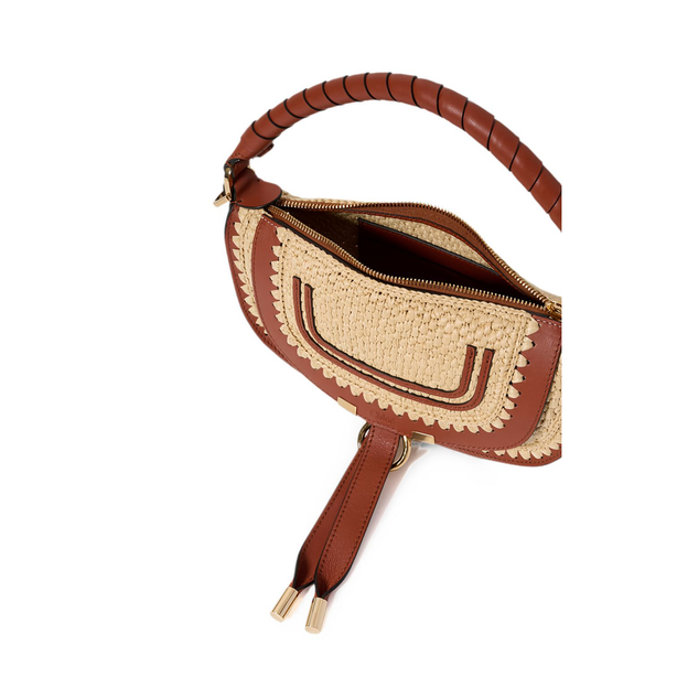 Marcie Mini Raffia-Effect Shoulder Bag - Clay Brown