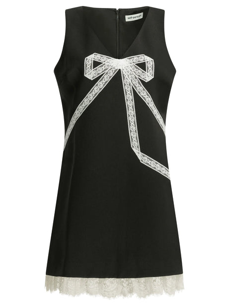 Self-Portrait Short sheath dress with bow - Black