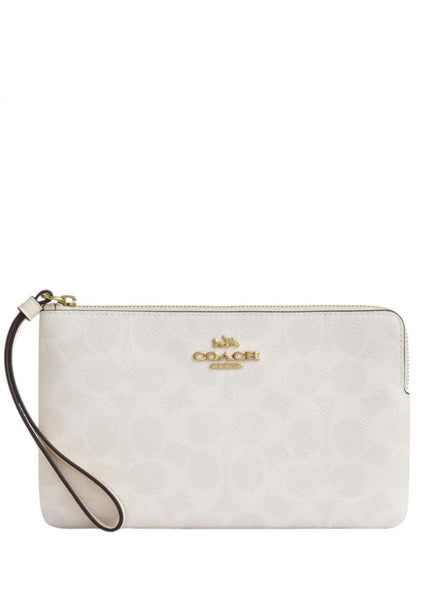 Coach Large Corner Zip Wristlet In Signature Canvas - White/Chalk